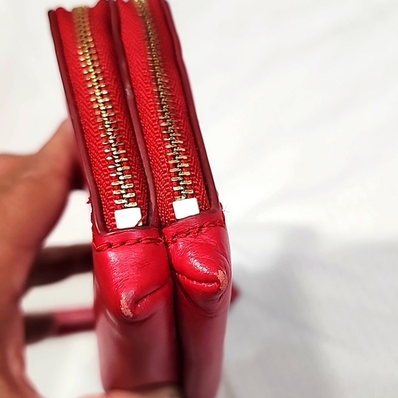 Coach Doble Zipper Red Soft Leather Wristlet . - Picture 7 of 15